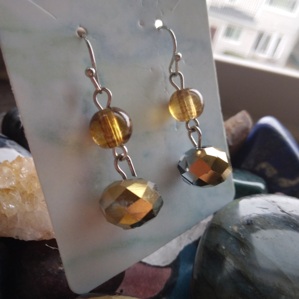 Gold and Silver Beaded Dangle Earrings